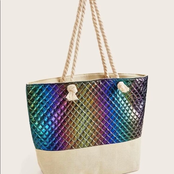 Handbags - NEW Boutique! Mermaid Rainbow Quilted Large Tote